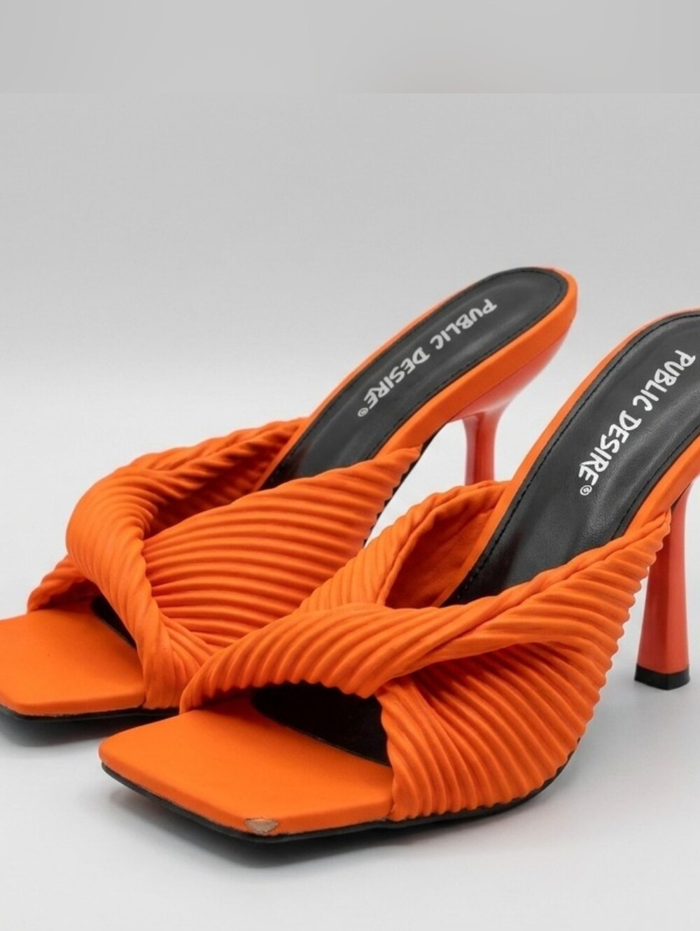 Public‎ Desire Orange Pleated Cross-Strap Heeled Mules